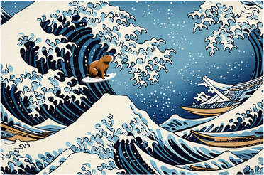 Capybara Great Wave Of Kanagawa Santa Hat