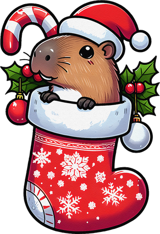 Capybara In Christmas Stocking Candy Cane Santa Hat Pajama Coaster