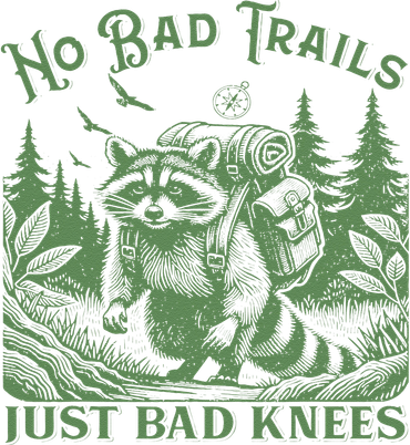 Funny Racoon No Bad Trails Just Bad Knees Hiking Saying Polo