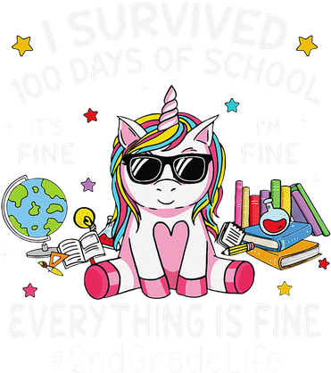 Unicorn I Survived 100 Days Of School Its Fine 2nd Grade Kids Hoodie