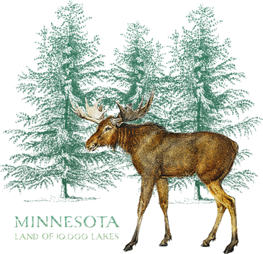 Minnesota Land Of 10000 Lakes Vintage Moose Tree Silhouette Button