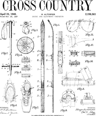 Cross Country Nordic Skiing Ski Vintage Patent Skier Print Ceramic Ornament