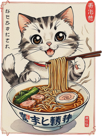Cute Kawaii Cute Cat Ramen Anime Art For Cat Lovers Kids T-Shirt