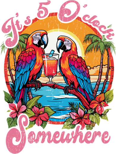 It's 5 O'clock Somewhere Parrot Sunset Ing Summer Retro Great Gift Bucket Hat
