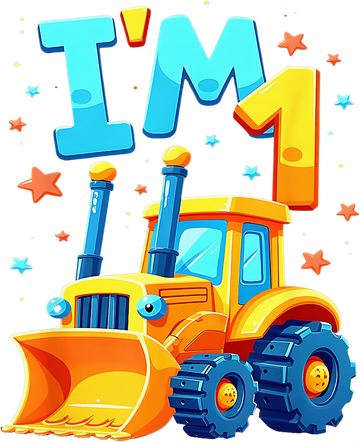 1st Birthday Cartoon Crawler Bulldozer Tractor I'M 1 One Baby Bodysuit
