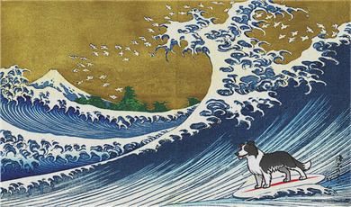 Retro Vintage Surfing A Wave Border Collie Lover Button