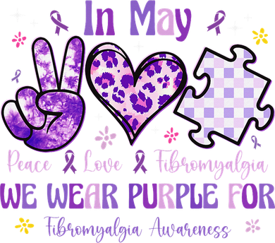 In May We Wear Purple For Fibromyalgia Awareness Peace Love Kids Sweatshirt