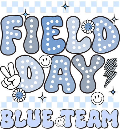 Field Day Blue Team Groovy Smile Face Checkered Students Button