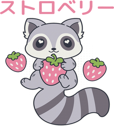 Cute Kawaii Raccoon Embrace A Big Strawberry Anime Doggie Tank