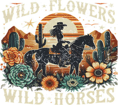 Retro Southern Sunset Cowgirl Wild Flowers Wild Horses Women's Hoodie