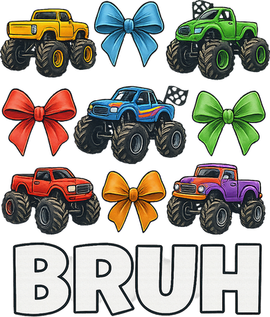 Colorful Monster Trucks With Bows BRUH Grid Style Beanie