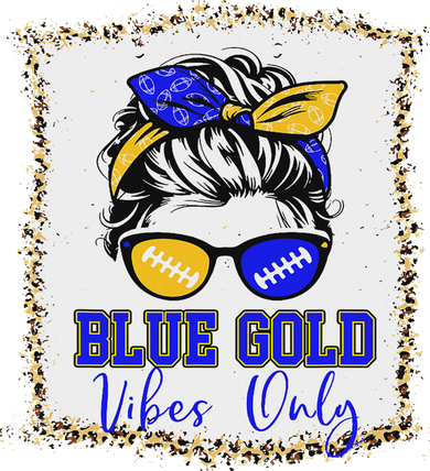 Blue Gold Vibes Only Football Women Leopard Football Coaster