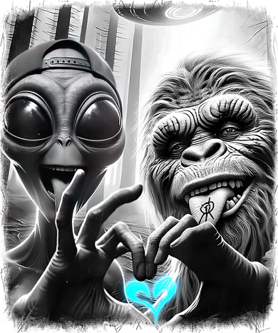 Bigfoot Sasquatch Alien Lovefest Love Hand Sign Coffee Mug