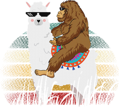 Bigfoot Riding Llama Sasquatch Retro Kids Long Sleeve Shirt