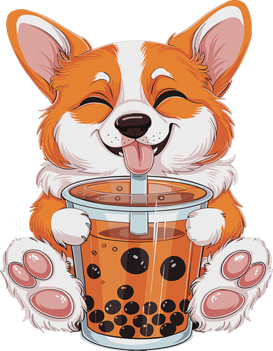 Corgi Dog Bubble Boba Tea Anime Cute Kawaii Corgi Dog Hat