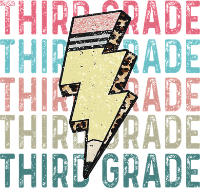 Retro Third Grade Teacher Lightning Bolt Pencil Teacher Button