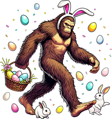 Bigfoot Easter Day Funny Sasquatch Cute Bunny Easter Eggs  Santa Hat