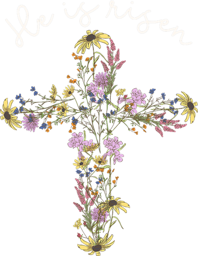 He Is Risen Wildflower Cross Easter Day Christian Girl Women Kids T-Shirt