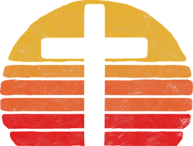 Vintage Christian Cross Retro 80's Style Sun Minimalist Button