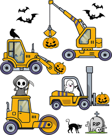 Vehicles Truck Halloween Construction Pumpkin Button