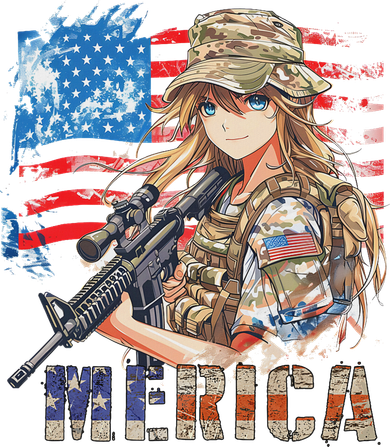 4th Of July Military Anime Girl Patriotic Women Us Flag Golf Towel
