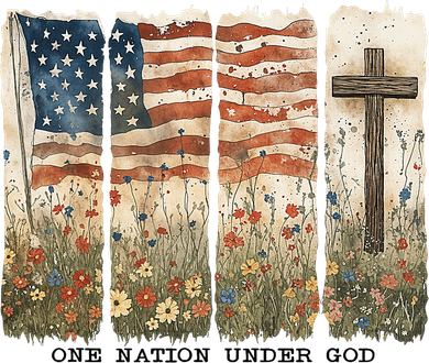 One Nation Under God USA Flag Cross Floral Christian Polo