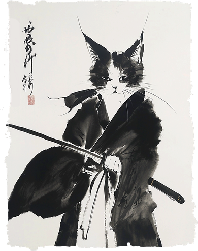 Samurai Cat Vintage Ukiyo-e Warrior Art Graphic Cat Art Kids Long Sleeve Shirt