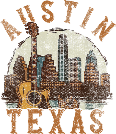 Austin Texas Tx Guitar Skyline T-Shirt