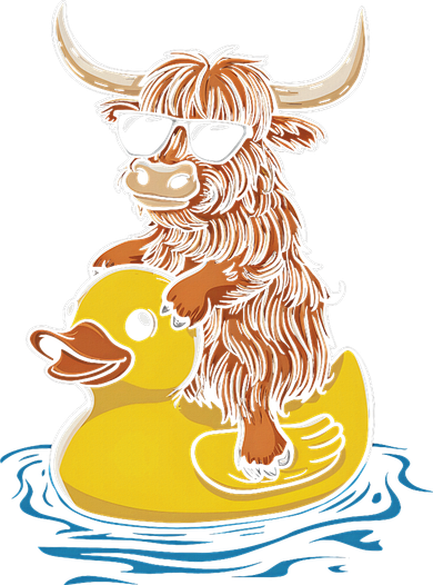Cute Highland Cow Duck Pool Float Summer Vibes Swimming Women's T-Shirt