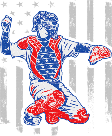 American Baseball Catcher Usa Vintage Flag 4th Of July Women's Long Sleeve Shirt