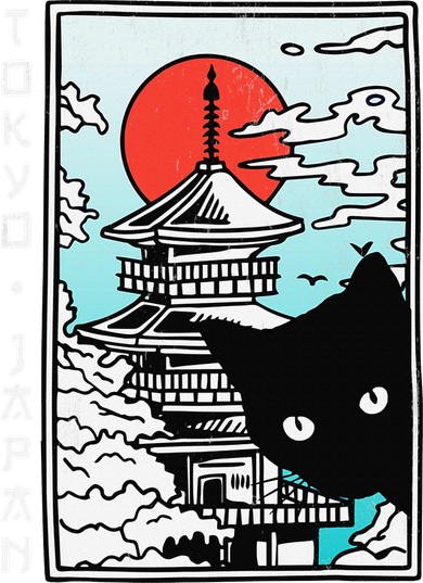 Tokyo Japan Cute Kawaii Japanese Temple Black Cat Tank Top