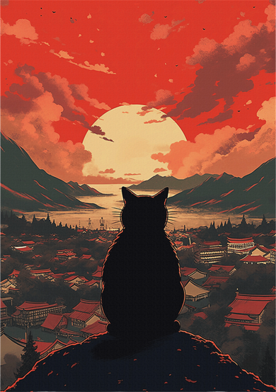 Catzilla In Japanese Sunset Vintage Funny Cat Art Kids Hoodie