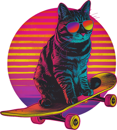 Retro Cat On Skateboard Retro Sunset Women's Long Sleeve Shirt
