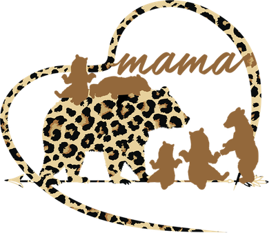 Cute Trendy Mama Bear 5 Cubs Mom Cheetah Print Heart Design  Women's T-Shirt