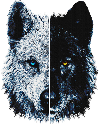 Polar And Black Two Face Wolf Split Face Magical Wolves Coaster