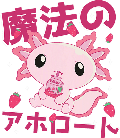 Kawaii Axolotl Strawberry Milk Shake Japanese Anime Women's Long Sleeve Shirt