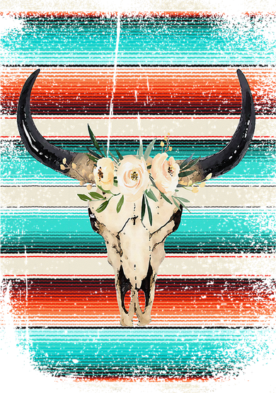Funny Serape Cow Boho Print Flower Rustic Turquoise Coaster