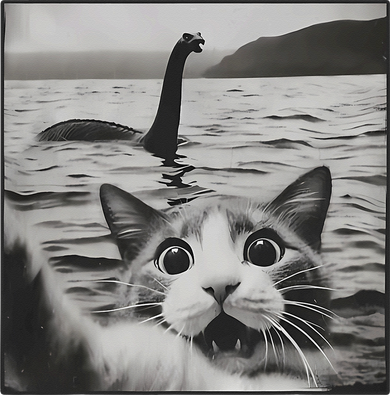 Cat Selfie With Loch Ness Monster Funny Cats Women Kids Sweatshirt
