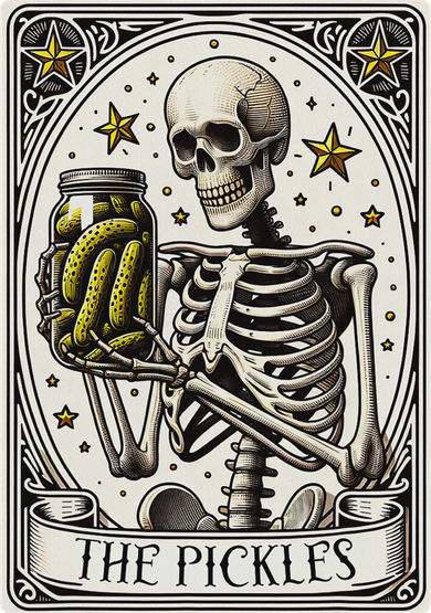 The Pickles Tarot Card Skeleton Canning Season Gardener Hat