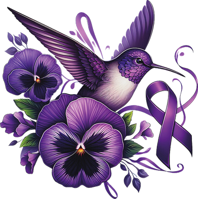 Hummingbird Holding Purple Ribbon Alzheimer Awareness Pansy Women's T-Shirt