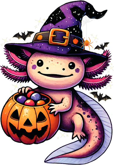 Sea Animal Lovers Axolotl Witch Hat Celebrating Halloween Women's T-Shirt