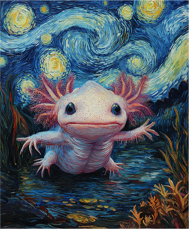Axolotl Kawaii - Van Gogh Style - Starry Night Graphic  Bucket Hat