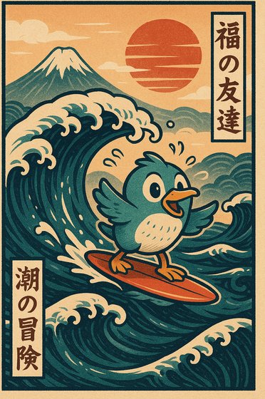 Ukiyo-e Surf Bird Retro Japanese Wave Rider Retro Vintage Doggie Tank