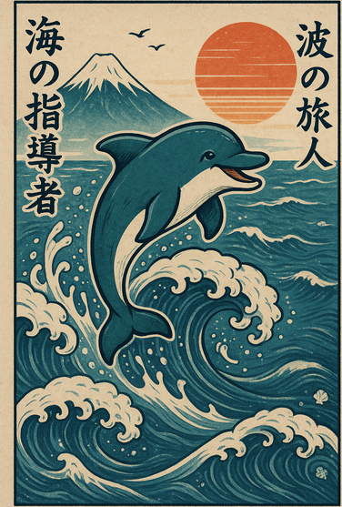Wave Rider Dolphin Vintage Ukiyo-e Japanese Ocean Spirit  Hat