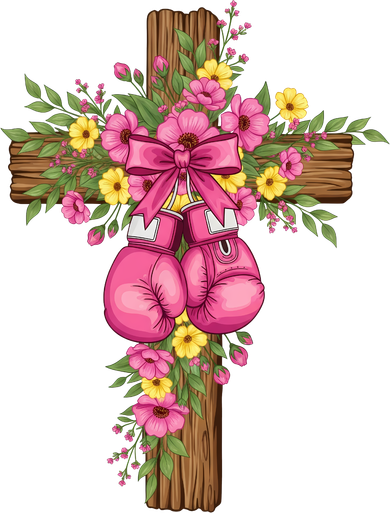 Breast Cancer Fight Boxing Gloves Cross Christian Button