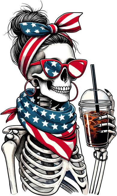 USA America Flag Skeleton Lady Coffee Lover Women's T-Shirt