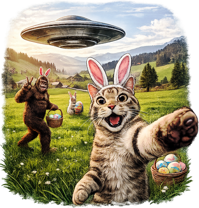 Funny Cat Selfie Easter Bunny Bigfoot UFO Backpack