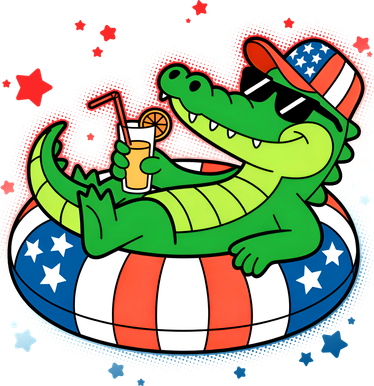 Funny Patriotic 4th Of July Alligator Crocodile Pool Float Tube Women's T-Shirt