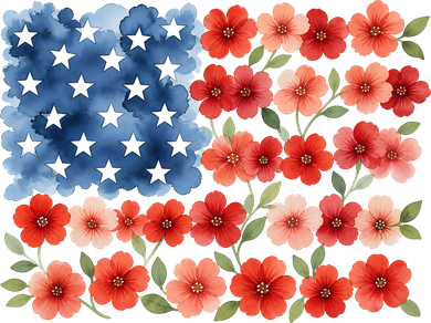Cute Watercolor Floral Flower Patriotic USA American Flag Kids T-Shirt