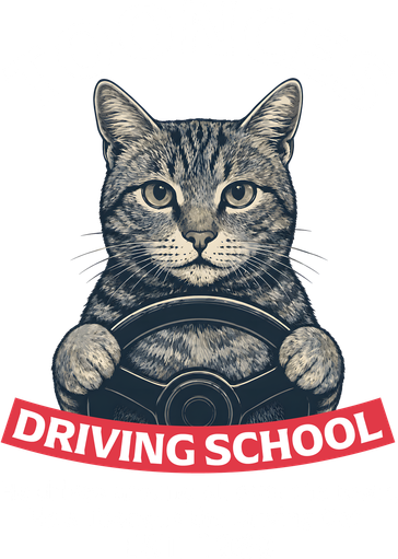 Funny Cat Driving School Graphic with Kitten Steering Ornament